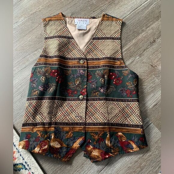 VTG Talbots Funky Vest Hippie Boho Floral Pattern Birds Multi Color Size P S - Picture 10 of 10